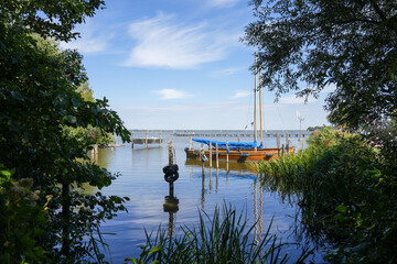 View of the Steinhuder Meer near Hanover in Lower Saxony. Landscape at the lake with the...