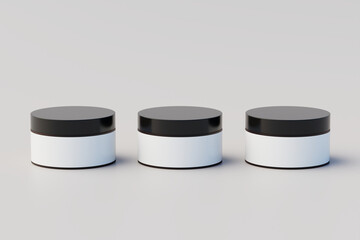 Amber Glass Cosmetic Multiple Jars Mockup. 3D Rendering