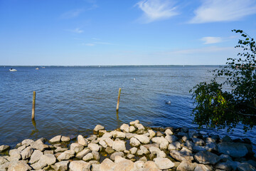 View of the Steinhuder Meer near Hanover in Lower Saxony. Landscape at the lake with the surrounding nature.
