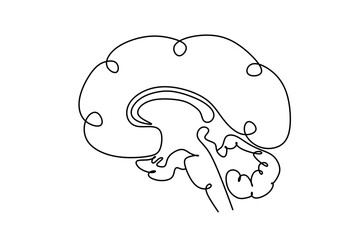 One single line drawing of human brain for memorizing medical clinic logo identity. Psychological office icon logotype concept. Dynamic continuous line draw design vector graphic illustration