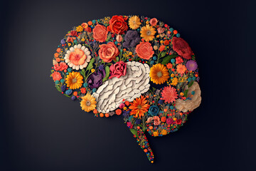 human brain  made of flowers