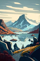 Fotobehang Vector style illustration of a Greenland landscape - AI generative © Giordano Aita