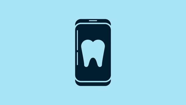 Blue Online dental care icon isolated on blue background. Dental service information call center. 4K Video motion graphic animation