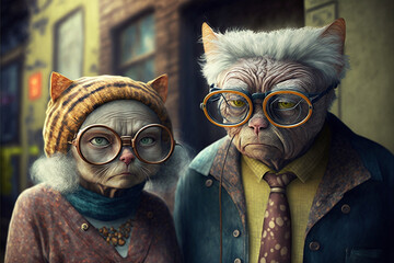 Portrait de monsieur et madame chat portant des lunettes - Générative IA
