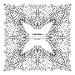 Decorative ornament border, frame, template for product label, cosmetic packaging. In art nouveau style, vintage, old, retro style. Vector illustration.