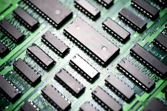 High angle close-up of mother board