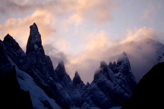 Sunset and clouds over the Karakoram Mountains, Pakistan.