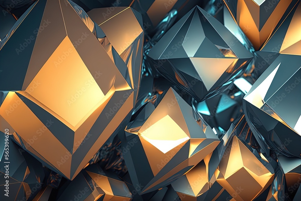Poster a moving block d artwork with a diamond pattern in the backdrop. generative ai