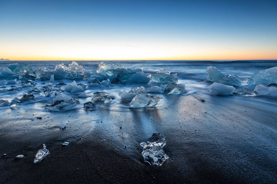 Ice over Diamond Beach, near Jokullsarlon, Iceland.