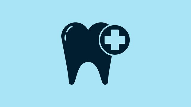 Blue Tooth icon isolated on blue background. Tooth symbol for dentistry clinic or dentist medical center and toothpaste package. 4K Video motion graphic animation