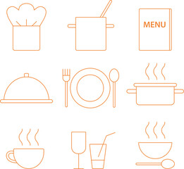 Orange outline restaurant icons - 565310407