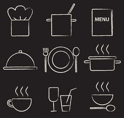 Restaurant icons on blackboard 1 - 565310412