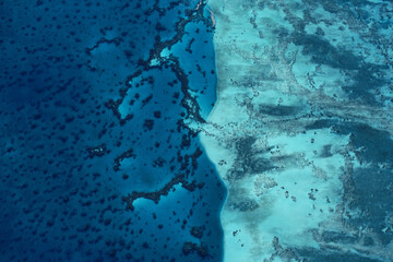 An aerial view of the shores of  Tubuai Island of French Polynesia.