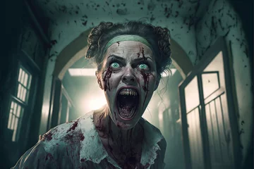Fotobehang A nurse turned into a zombie screams.jpg © Art-AI47