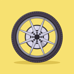 Obraz premium Wheel Vector Icon Illustration with Outline for Design Element, Clip Art, Web, Landing page, Sticker, Banner. Flat Cartoon Style