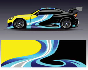 Fototapeta premium Car wrap design vector. Graphic abstract stripe racing background kit designs for wrap vehicle race car rally adventure and livery