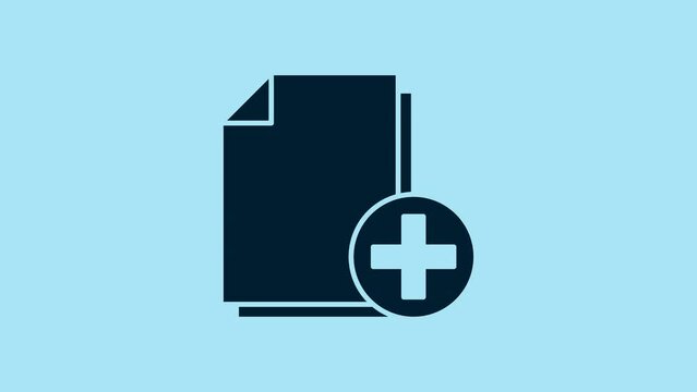 Blue Add new file icon isolated on blue background. Copy document icon. 4K Video motion graphic animation