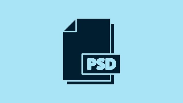 Blue PSD file document. Download psd button icon isolated on blue background. PSD file symbol. 4K Video motion graphic animation