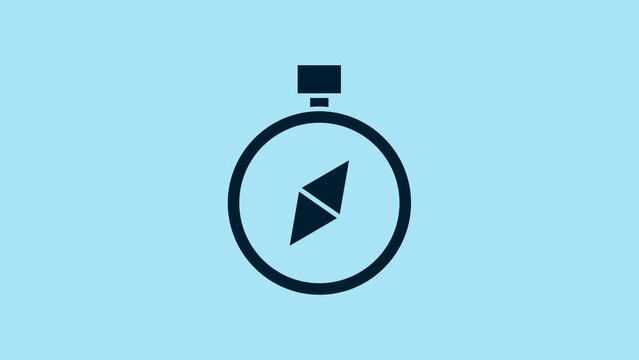 Blue Compass icon isolated on blue background. Windrose navigation symbol. Wind rose sign. 4K Video motion graphic animation