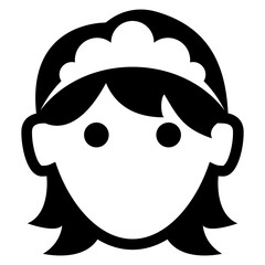 Logo servicio doméstico. Icono avatar. Silueta aislada de cabeza de mujer con uniforme de camarera de hotel