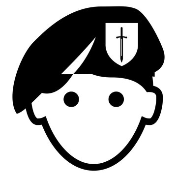 Icono avatar. Soldado de las fuerzas especiales. Silueta aislada de cabeza de hombre con boina de paracaidista
