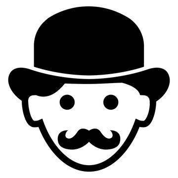 Icono avatar. Logo moda de caballero. Silueta aislada de cabeza de hombre con sombrero bombín y bigote