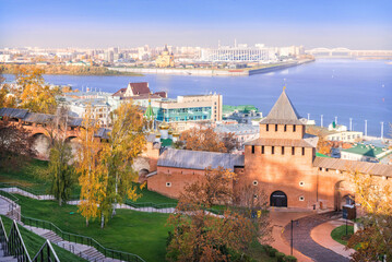 Naklejka premium Ivanovskaya tower and view from the Observation deck, Nizhny Novgorod Kremlin, Nizhny Novgorod