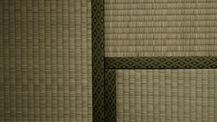 日本の和室と畳　イグサの網目　古い小さなアパート　懐古的な