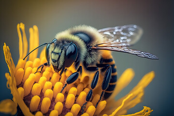 A close up of a bee on a flower. Generative AI.
