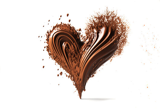 Chocolate heart splash. Liquid chocolate in the shape of a love heart. Generative ai