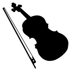 Instrumento musical. Silueta aislada de violín y arco
