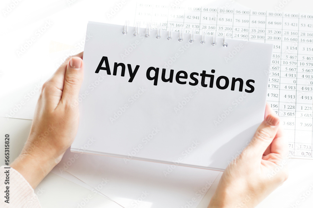 Poster man showing paper with any questions text