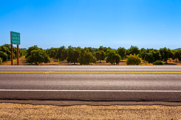 Country road in California with blue sky