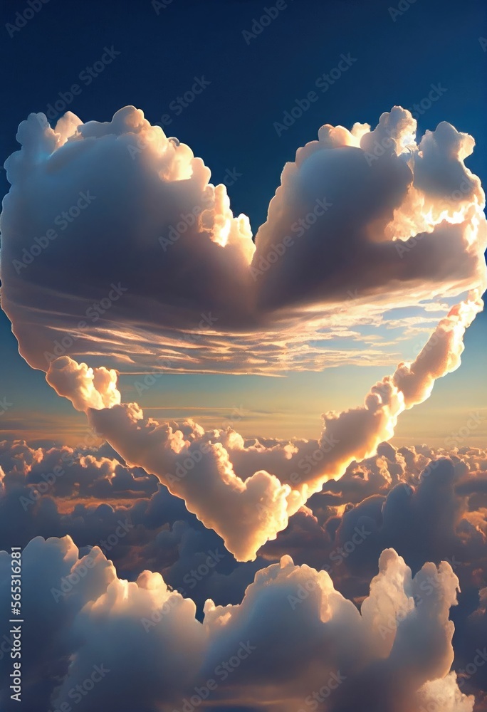 Poster beautiful colorful valentine day heart in the clouds as abstract background ,made with generative ai