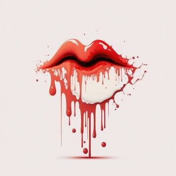 Red paint dripping from woman's lips ,made with Generative AI