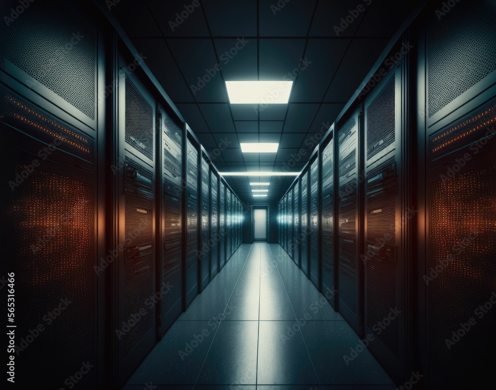 Poster data center with server room. platform for hosting contemporary internet contents. rack housing serv