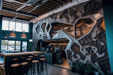 Abstract modern cafe, large interior restaurant space ,made with Generative AI