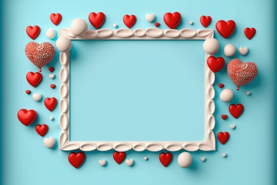 Valentines day greeting card love background with picture frame and hearts ,made with Generative AI