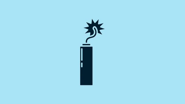 Blue Detonate dynamite bomb stick clock icon isolated on blue background. Time bomb - explosion danger concept. 4K Video motion graphic animation