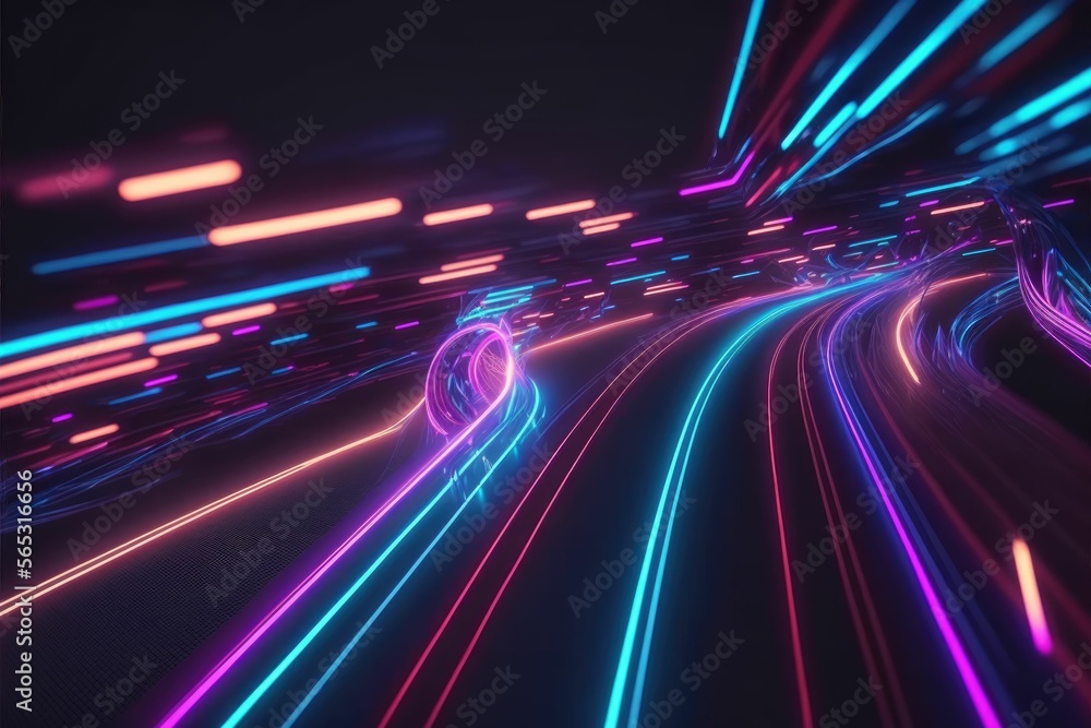 Aufkleber glowing colorful of neon light or laser moving high speed data network technology ,made with generat