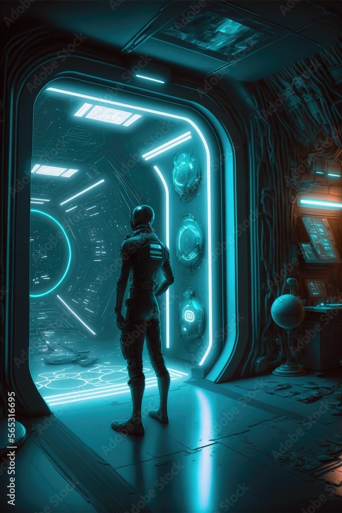 Poster scientific laboratory on space station. technology background and science concept ,made with generat