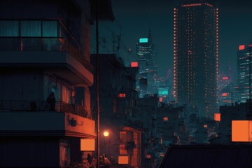Fototapeta na wymiar A cyberpunk futuristic japanese city at night ,made with Generative AI