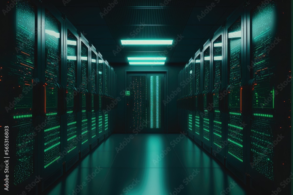 Aufkleber data center with server room. platform for hosting contemporary internet contents. rack housing serv