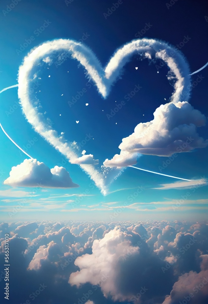 Poster beautiful colorful valentine day heart in the clouds as abstract background ,made with generative ai