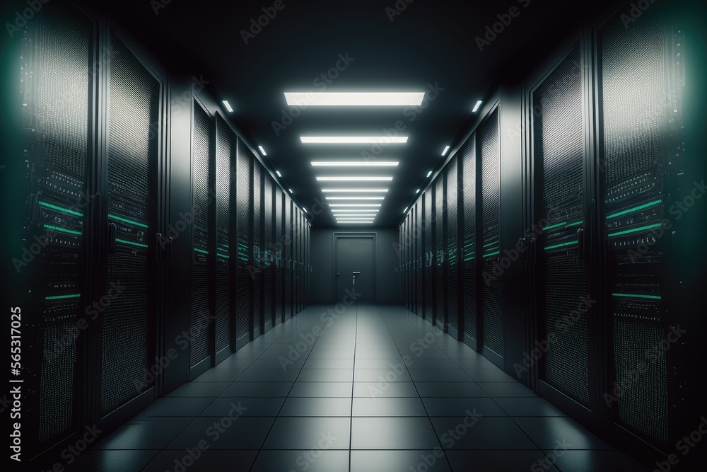 Aufkleber data center with server room. platform for hosting contemporary internet contents. rack housing serv