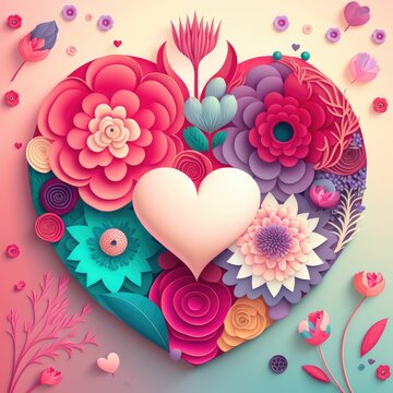 Spectacular heart in flowers on black background. For Valentines Day, romance, t-shirt printing, cards, posters ,made with Generative AI