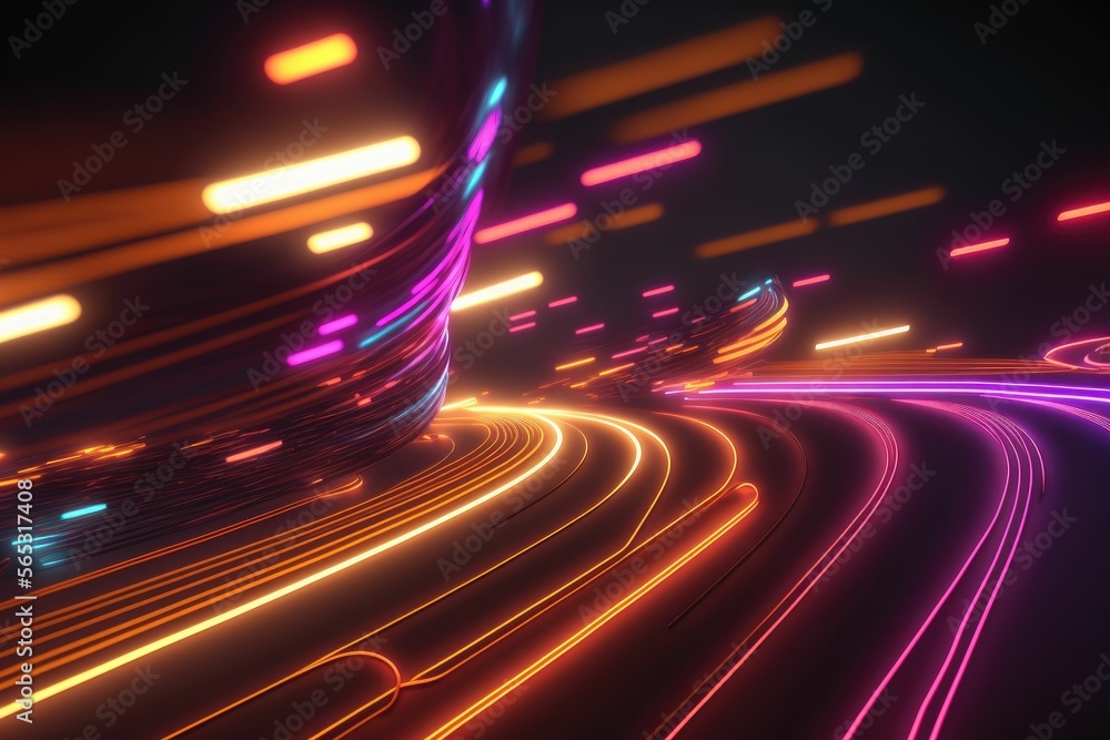 Aufkleber glowing colorful of neon light or laser moving high speed data network technology ,made with generat