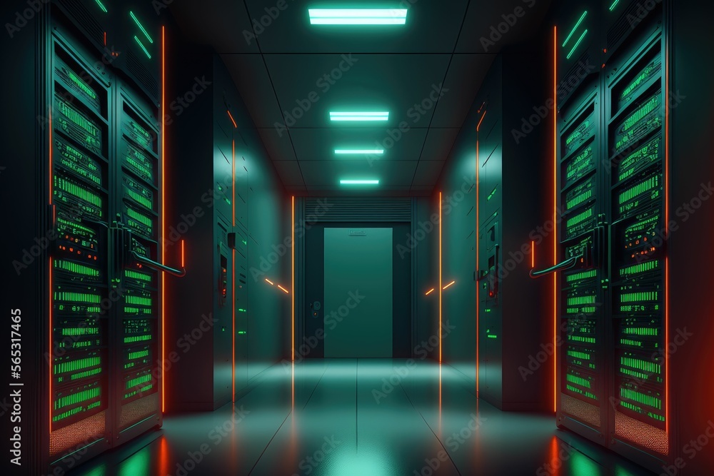 Aufkleber data center with server room. platform for hosting contemporary internet contents. rack housing serv