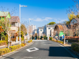 Obraz premium 郊外の住宅地 無電柱化タウン