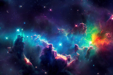 Fototapeta na wymiar HD Wallpaper of colorful space stars galaxy nebula rendering Generative AI Content by Midjourney